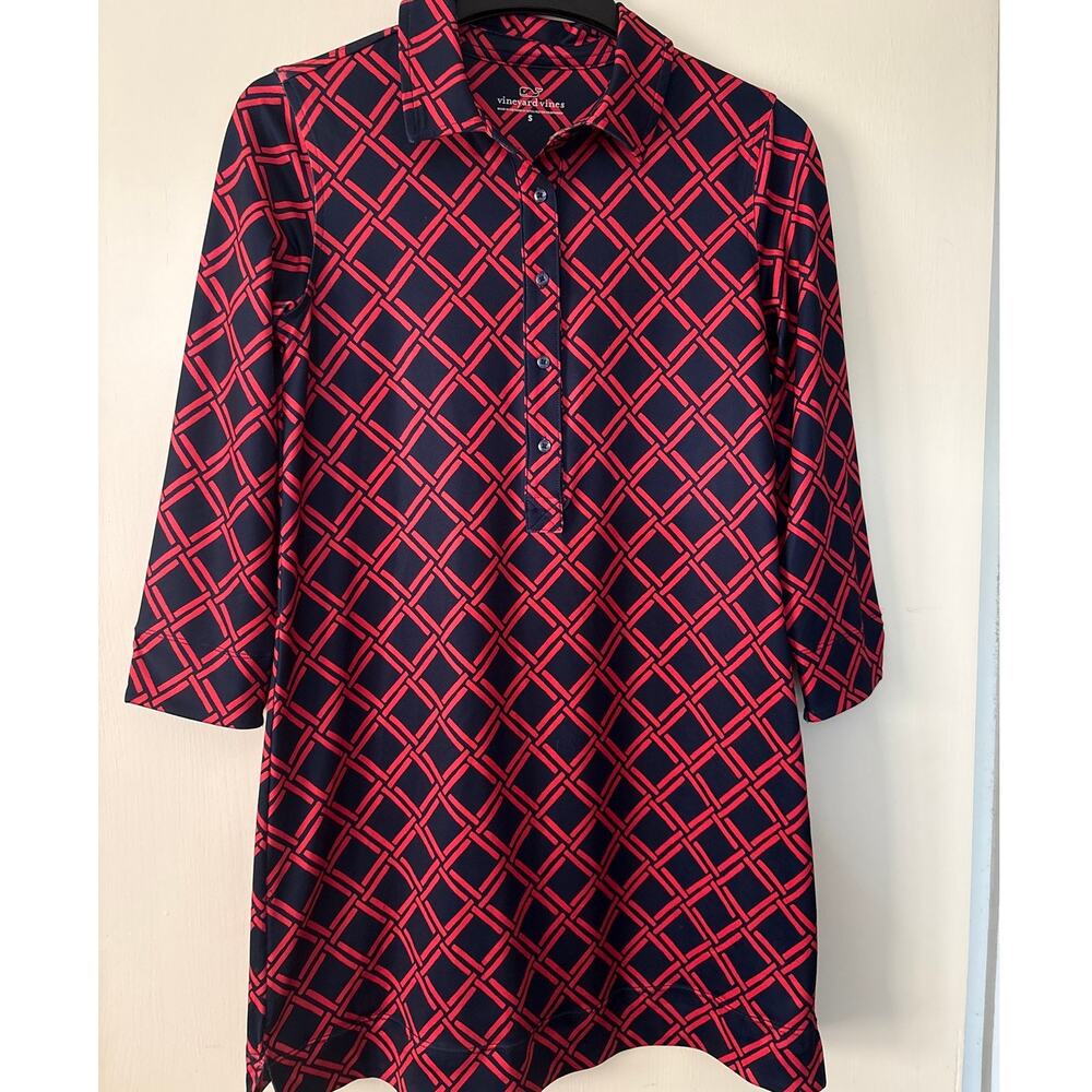Vineyard Vines Sankaty Margo Dress Womens Small NWT UPF 50+ Deep Bay Geo Blue